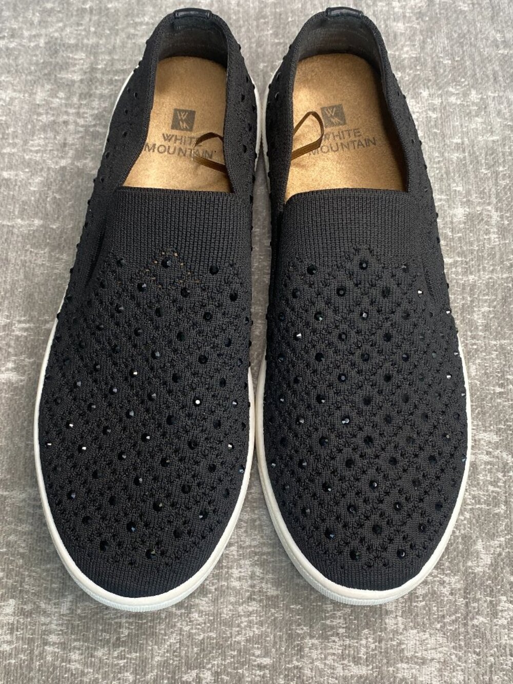 White Mountain Women's Slip-On Stretch Black Bling Sneaker (Black, 7)